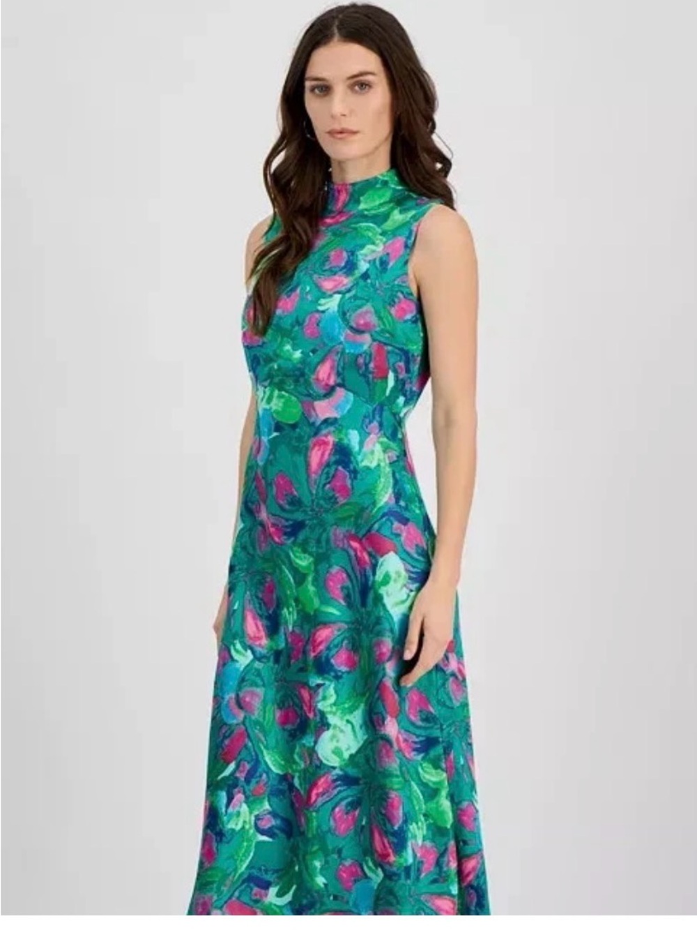 🌸GORGEOUS GEM Satin Tahari ASL Vibrant Green and Pink Midi Dress
